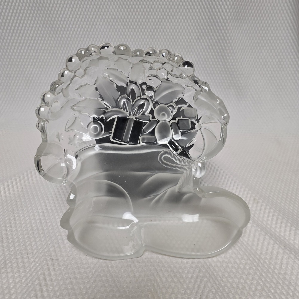 Vtg Mikasa Santas Goodies Glass Boot Stocking Bon Bon Server 9"X9"X2" Candy Dish